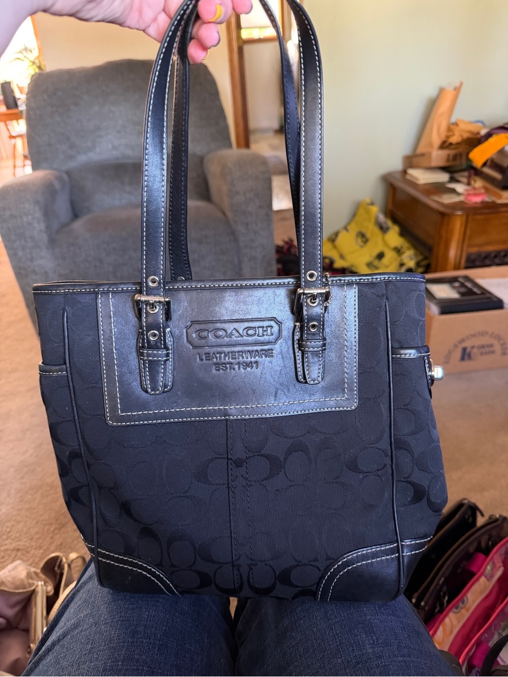 COACH Black Signature Canvas Shoulder Tote